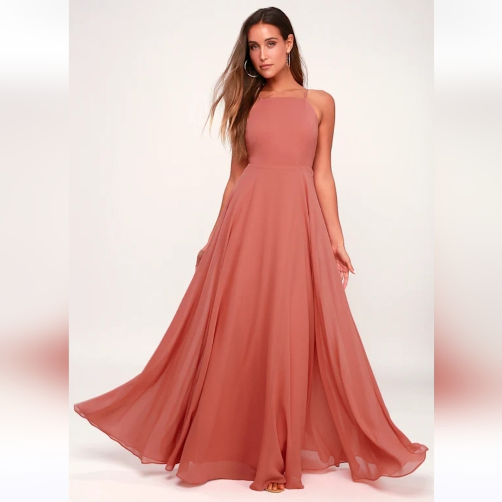 Lulus Rusty Rose Maxi Bridesmaid Dress